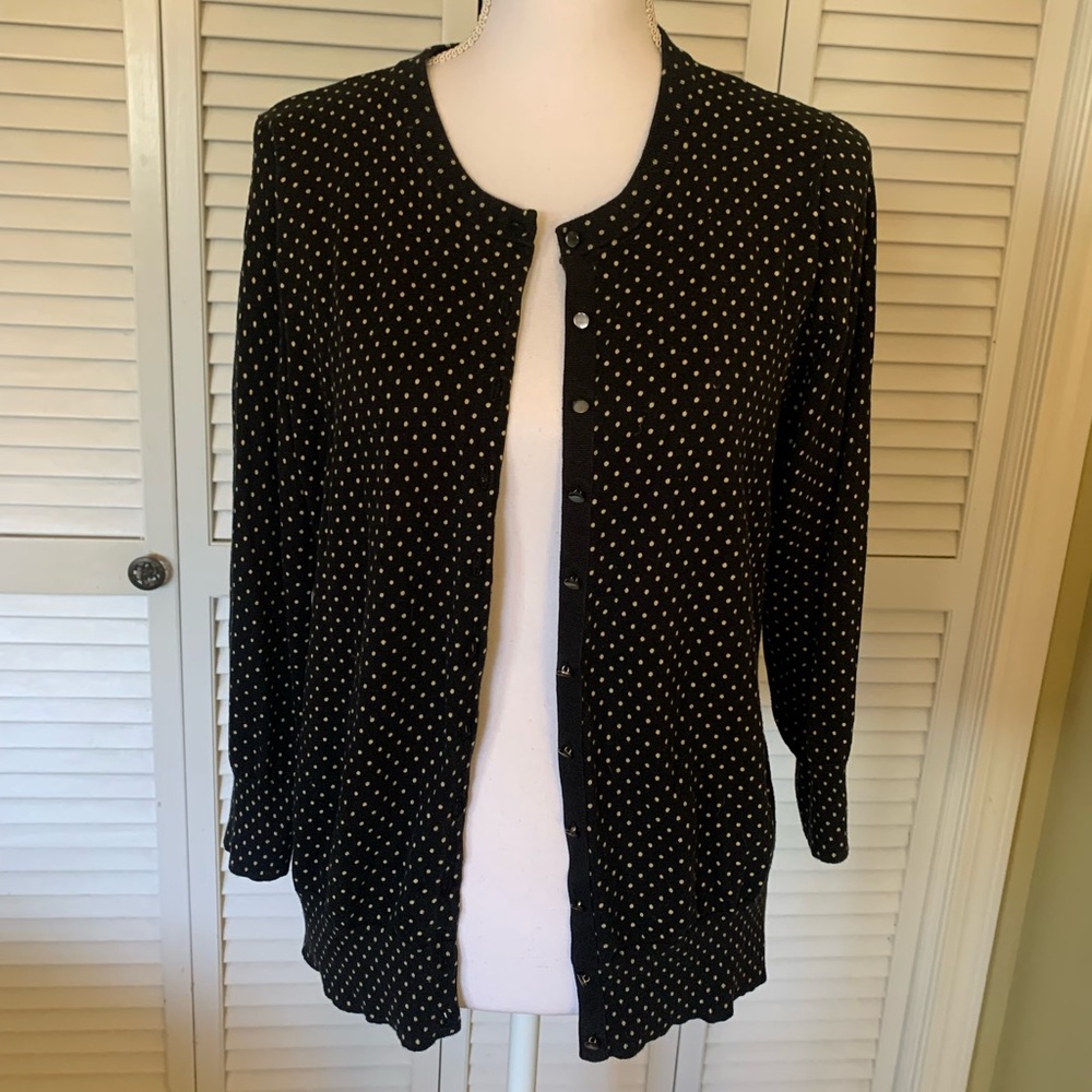 Banana Republic Y2K Black Polka Dot 3/4 Sleeve Silk and Cotton Cardigan
